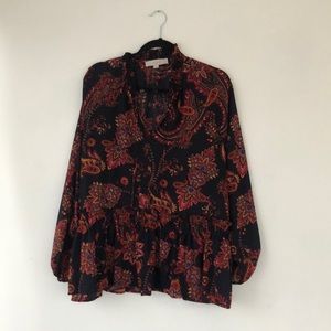LOFT Navy/Red Paisley Blouse